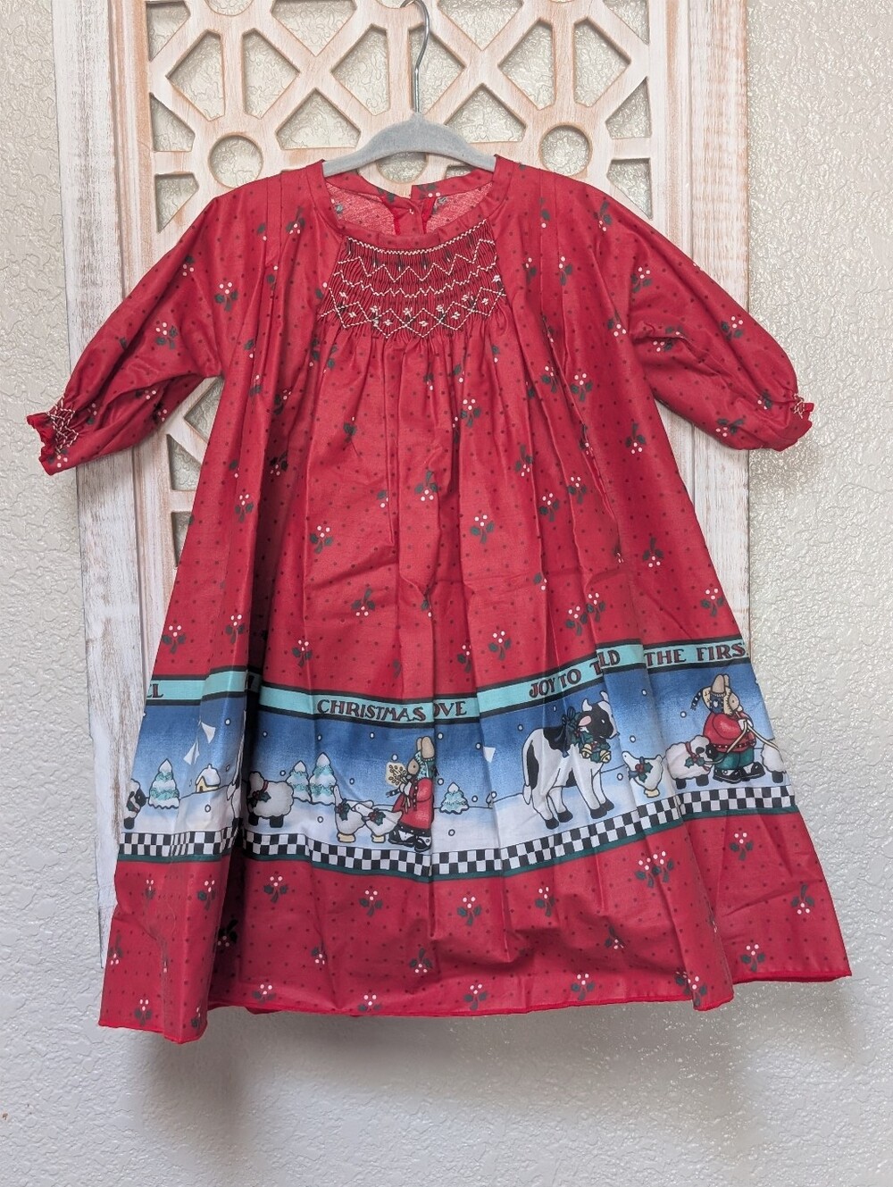 Vtg Daisy Kingdom Girls 5 Christmas Dress Handmade Joy To The World Cottage 90s